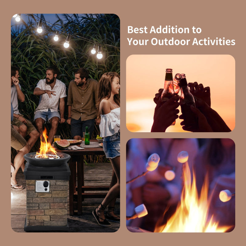 40000BTU Outdoor Propane Burning Fire Bowl Column Realistic Firepit