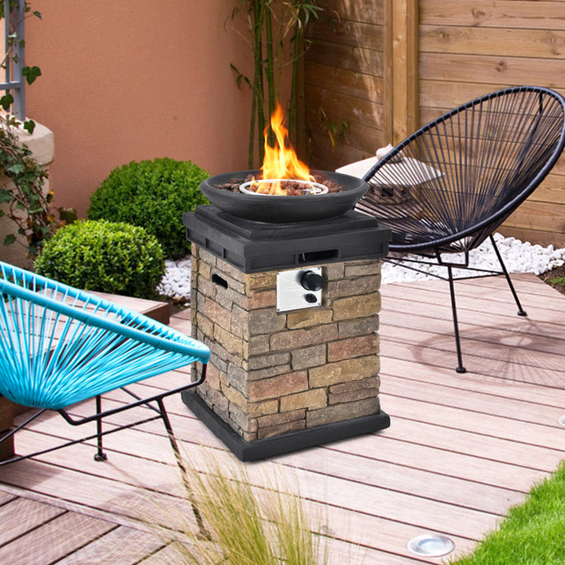 40000BTU Outdoor Propane Burning Fire Bowl Column Realistic Firepit