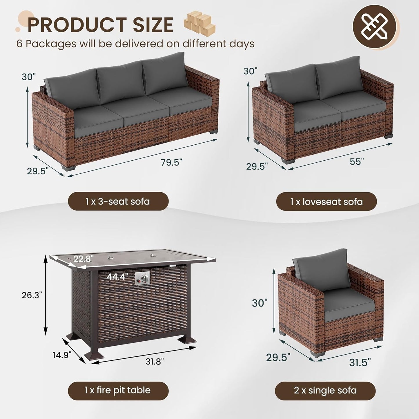 Patio Furniture Set with Fire Pit Table, 5 Pieces Outdoor Furniture