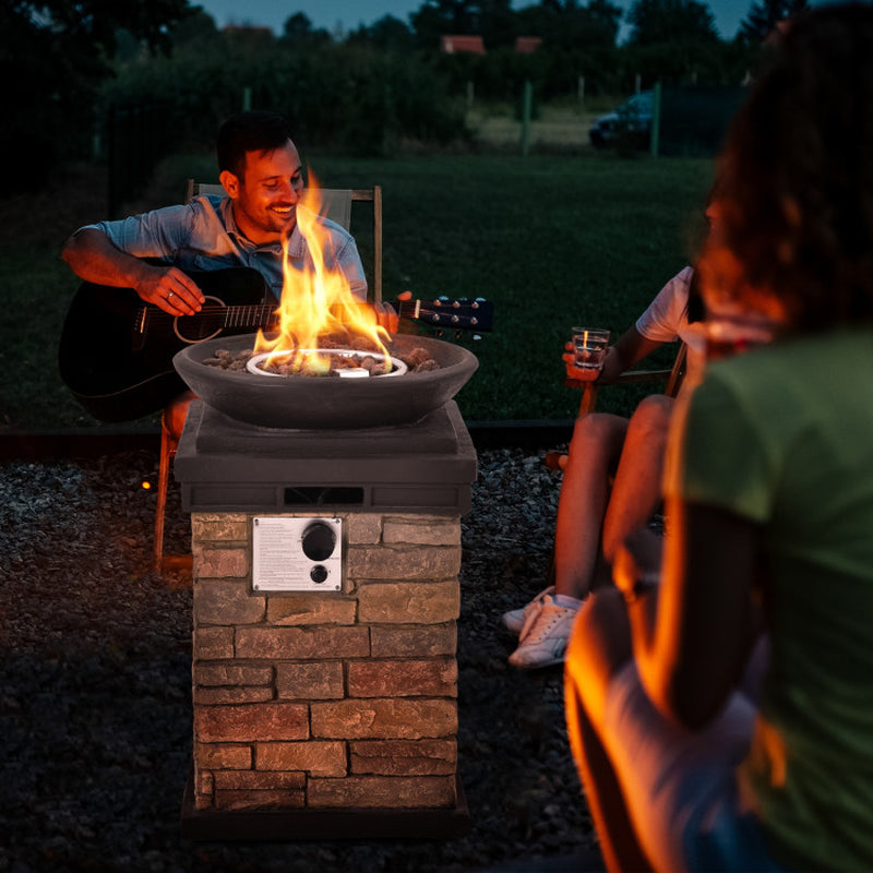 40000BTU Outdoor Propane Burning Fire Bowl Column Realistic Firepit