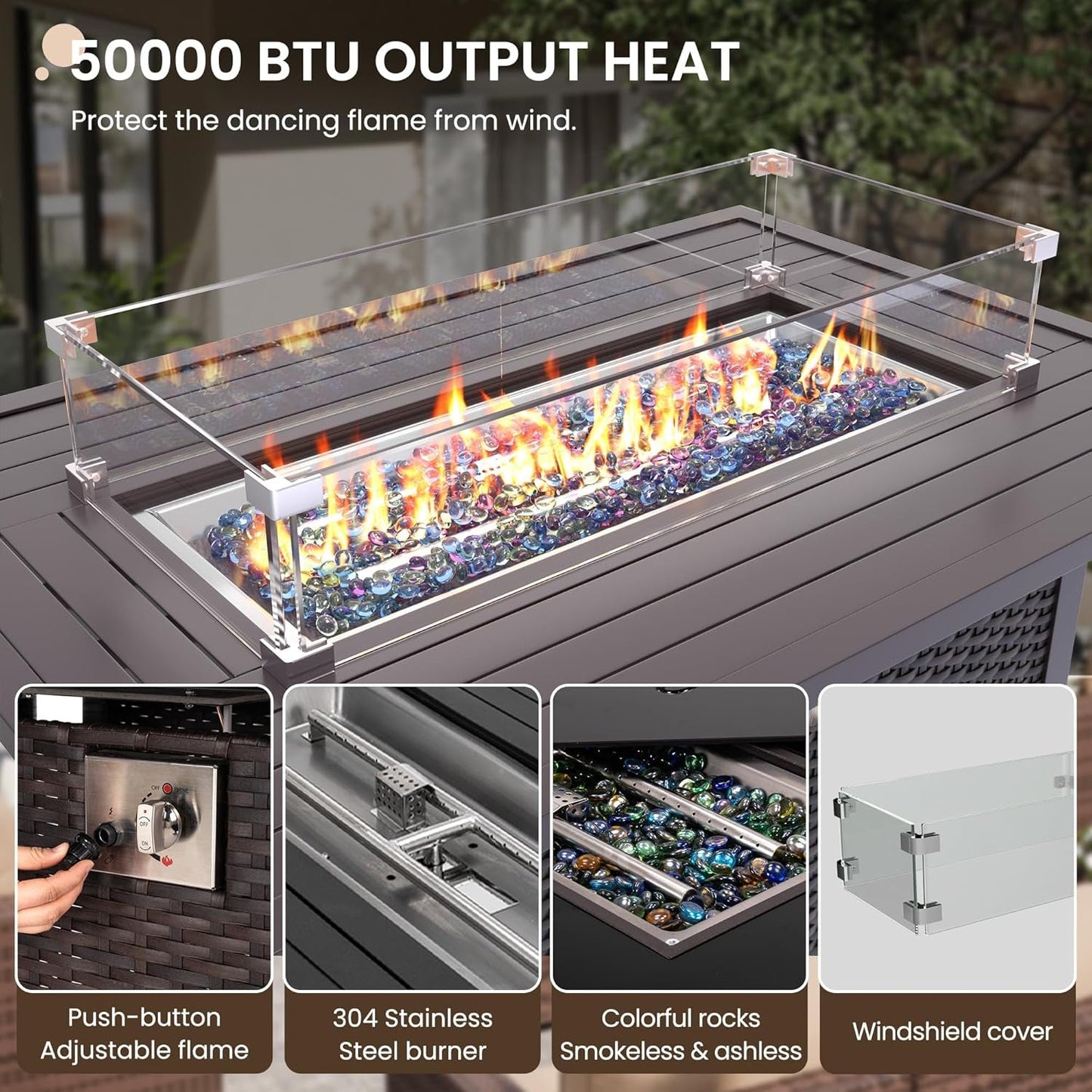 Patio Furniture Set with Fire Pit Table, 5 Pieces Outdoor Furniture