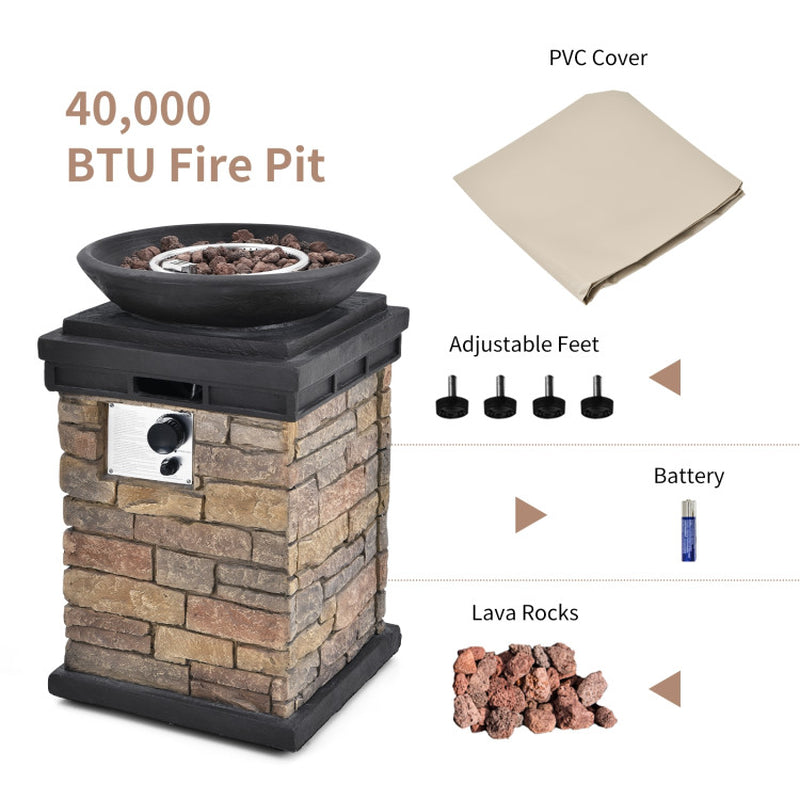 40000BTU Outdoor Propane Burning Fire Bowl Column Realistic Firepit