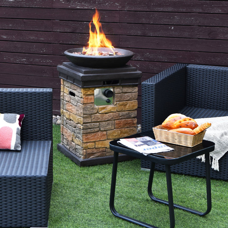 40000BTU Outdoor Propane Burning Fire Bowl Column Realistic Firepit