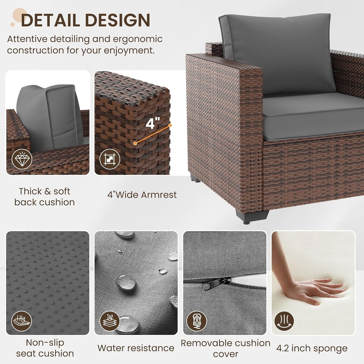 Patio Furniture Set with Fire Pit Table, 5 Pieces Outdoor Furniture
