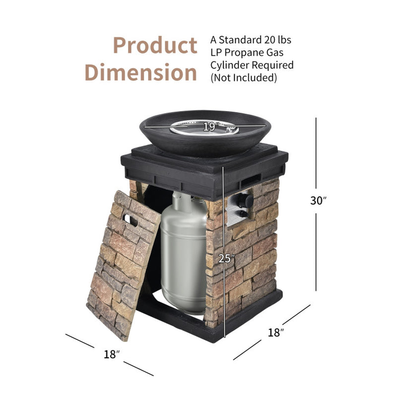 40000BTU Outdoor Propane Burning Fire Bowl Column Realistic Firepit