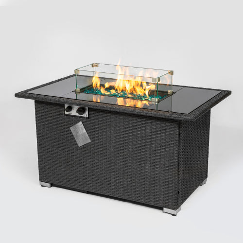 Outdoor 44" Fire pit Table Rectangle with 8mm Tempered Glass Tabletop