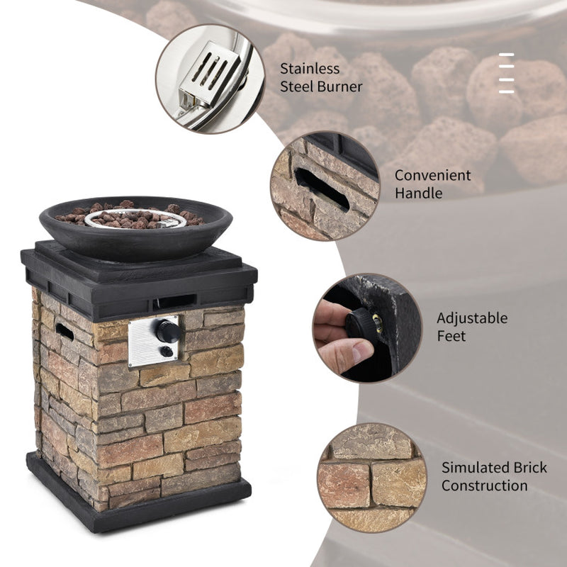 40000BTU Outdoor Propane Burning Fire Bowl Column Realistic Firepit
