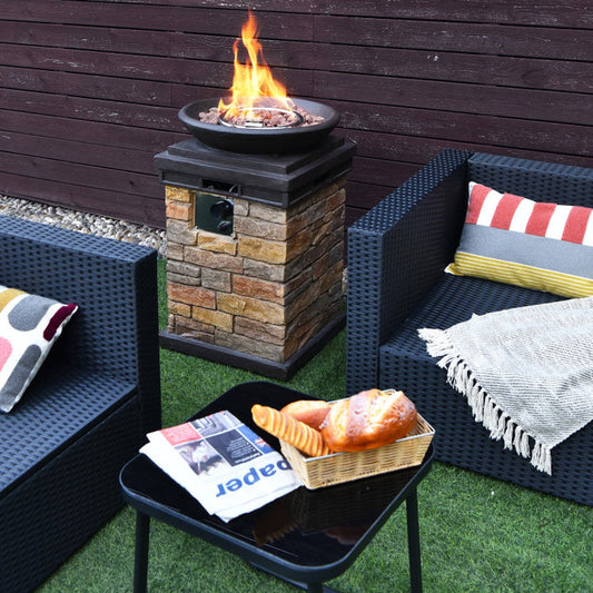 40000BTU Outdoor Propane Burning Fire Bowl Column Realistic Firepit