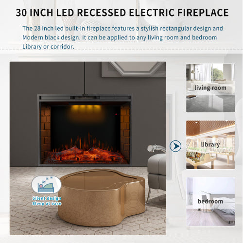 30 inch LED Recessed Electric Fireplace with 3 Light Colors